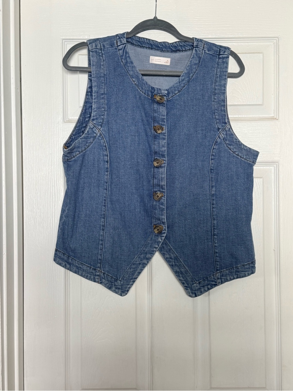 LC Lauren Conrad Blue Denim Button-Front Vest